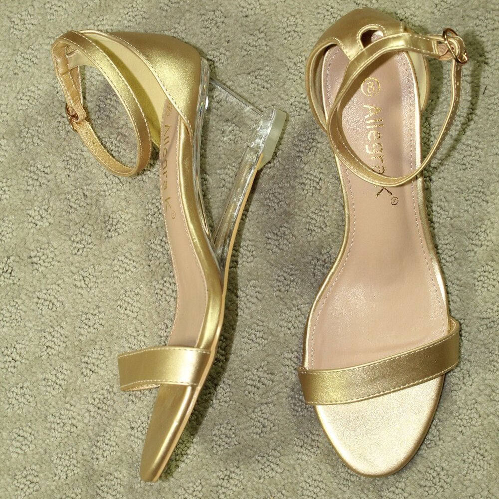 Allegra K Women's Size 8 Gold Single Foot Strap & Ankle Strap Clear Wedge Sandal